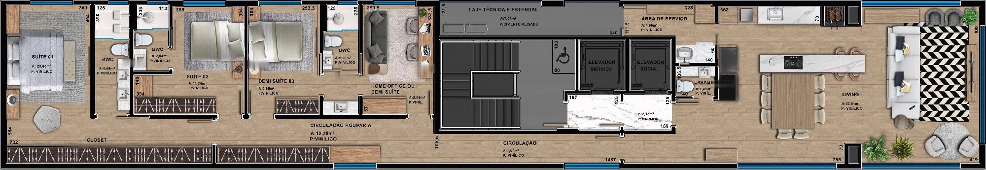 Planta sanitizada de apartamento do Octtano View Residence.