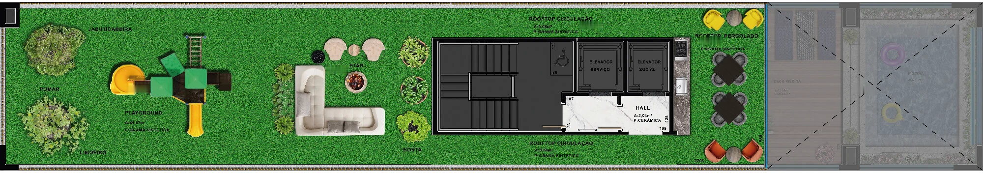 Planta sanitizada do rooftop do Octtano View Residence.
